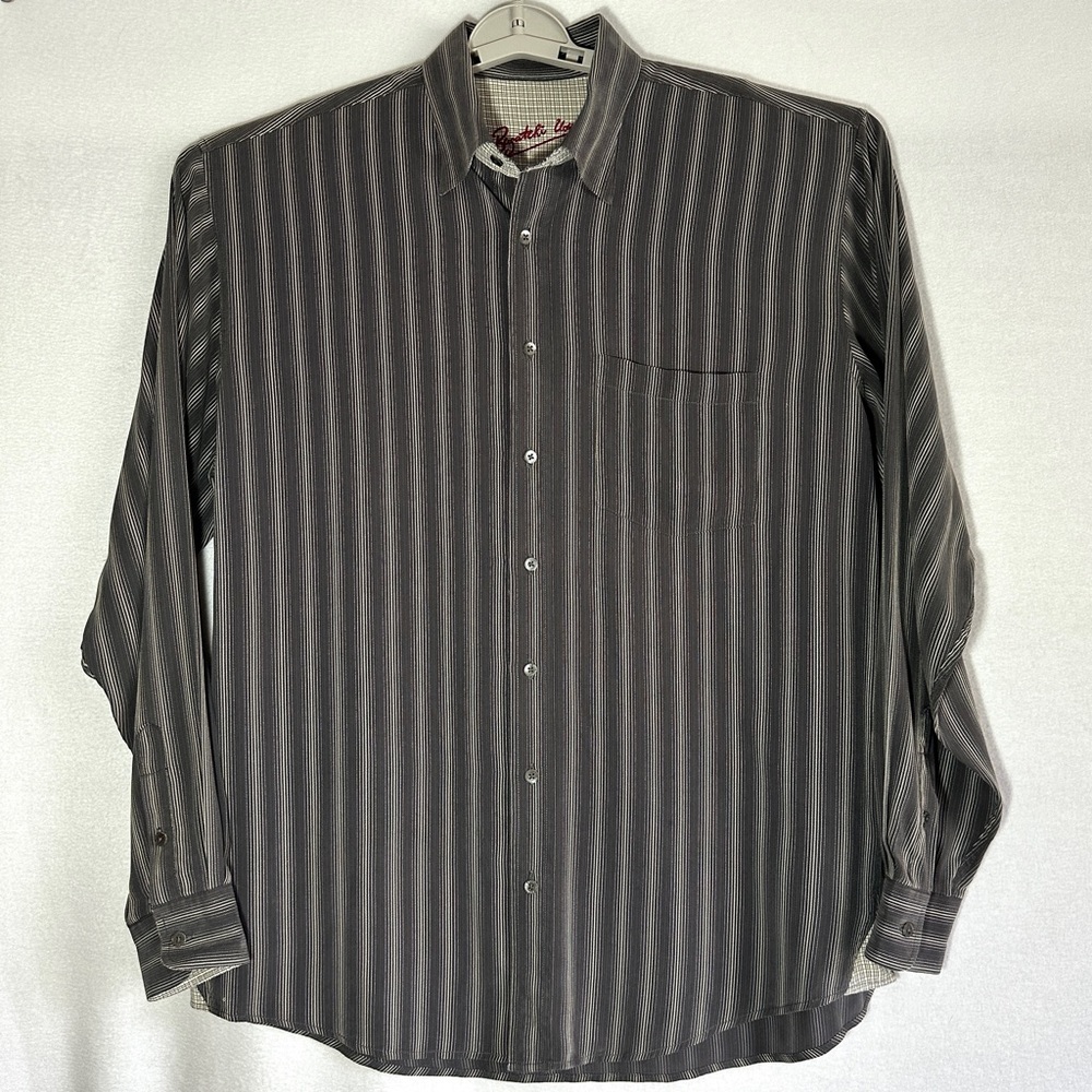 BUGATCHI UOMO men's gray striped shirt LT Large Tall long sleeve